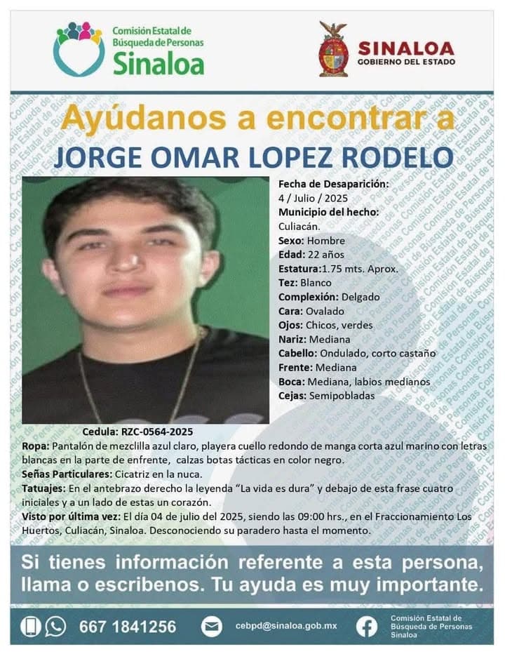 Solicitan colaboración para localizar a Jorge Omar, quien fue privado de su libertad en el sector norte de #Culiacán #Compartir...
