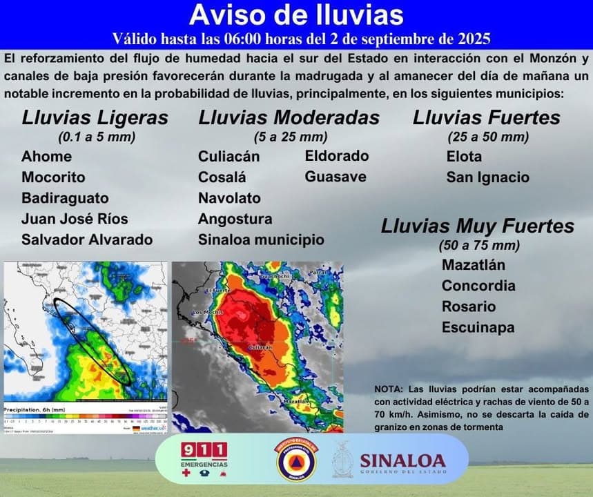 #AVISODELLUVIAS: Durante la madrugada y al amanecer del día de mañana, se prevé que incremente la probabilidad de lluvias, princ...
