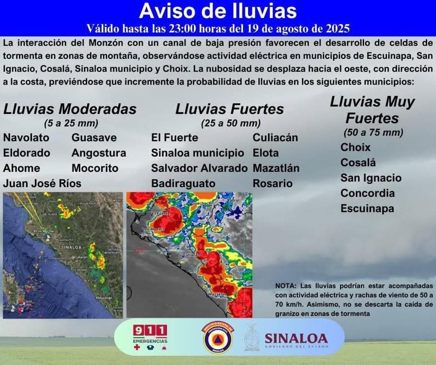 #AVISO 🚨 Se espera nubosidad☁️en todo #Sinaloa durante la tarde, con alta probabilidad