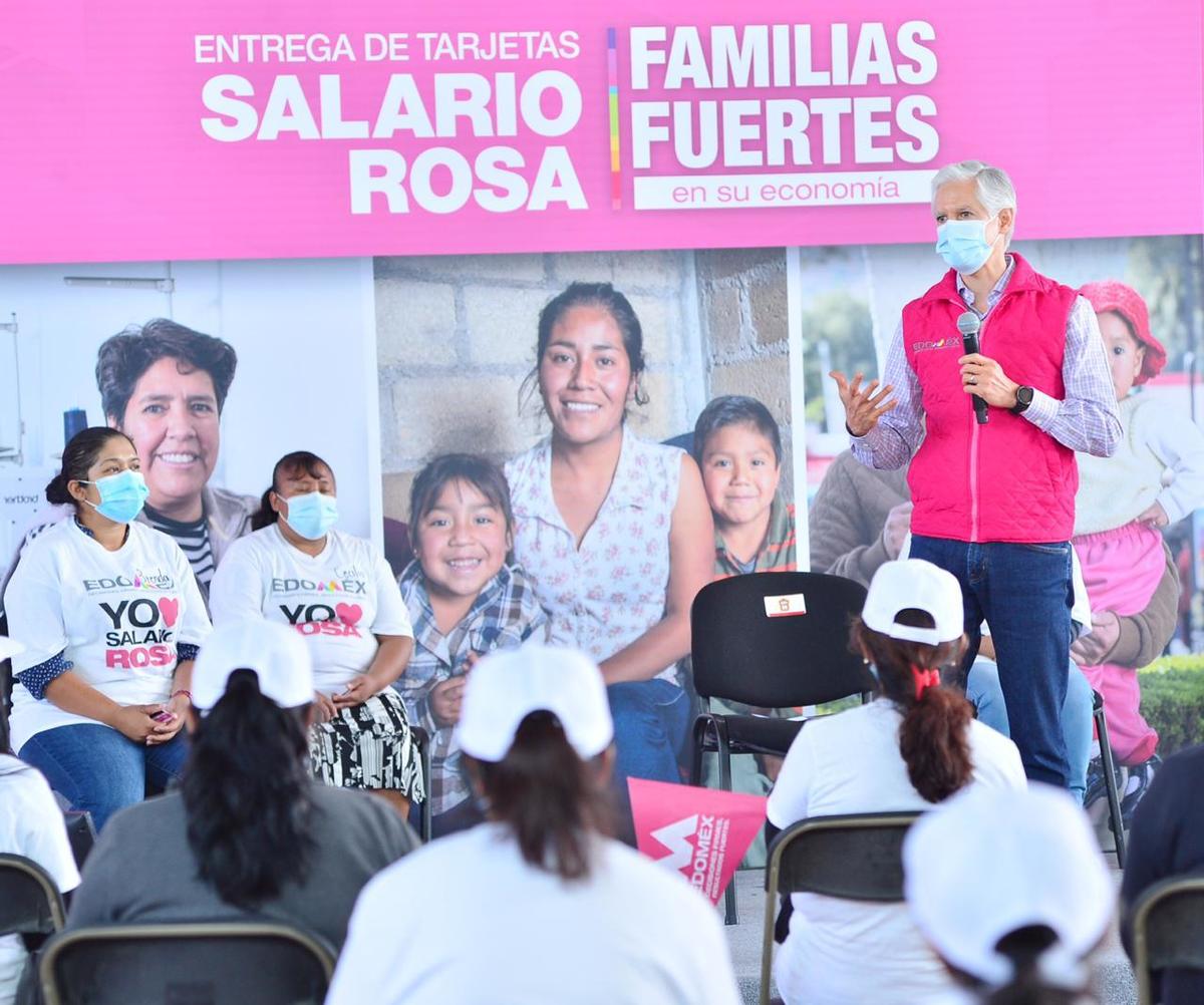 Coacalco. Alfredo Del Mazo entrega apoyos del Salario Rosa