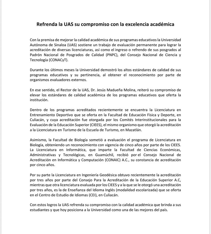 REFRENDA UAS COMPROMISO CON LA EXCELENCIA ACADÉMICA.