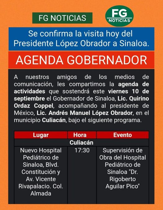 ESTARÁ HOY EL PRESIDENTE ANDRÉS MANUEL LÓPEZ OBRADOR EN SINALOA.