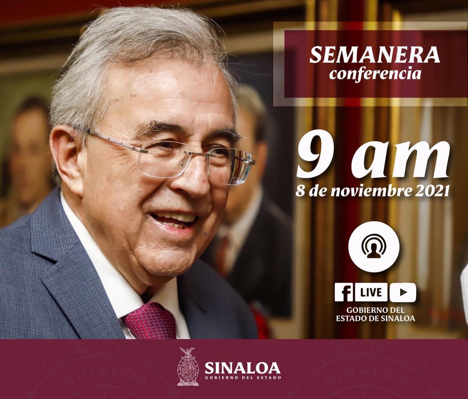 MAÑANA LUNES, 08 DE NOVIEMBRE, INICIA EL GOBERNADOR RUBÉN ROCHA CON SUS CONFERENCIAS DE PRENSA DENOMINADA LA «SEMANARA». SERÁN A LAS 9 AM EN PALACIO. MAÑANA LUNES, 08 DE NOVIEMBRE, INICIA EL GOBERNADOR RUBÉN ROCHA CON SUS CONFERENCIAS DE PRENSA DENOMINADA LA «SEMANARA». SERÁN A LAS 9 AM EN PALACIO.