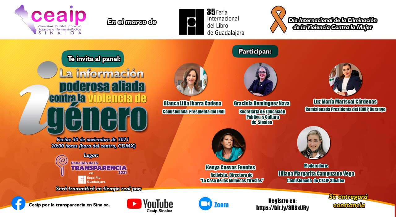 La Comisión de Acceso a la Información Pública de Sinaloa, extiende invitación al panel “LA INFORMACIÓN, PODEROSA ALIADA CONTRA LA VIOLENCIA DE GENÉRO”