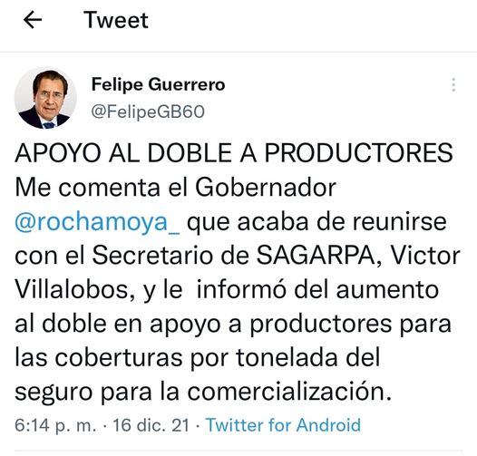 EL GOBERNADOR RUBÉN ROCHA GESTIONÓ HOY UN  AUMENTO DE 100 A 200 PESOS EN LA CO