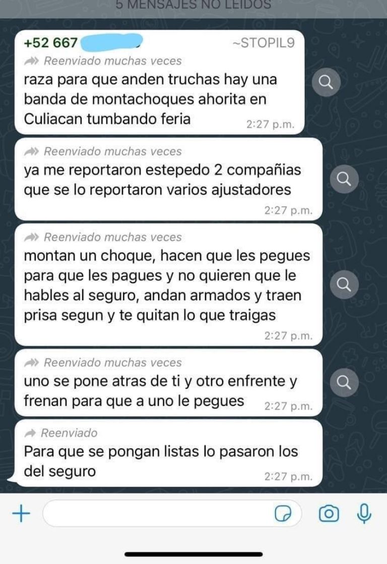 “Raza, para que anden truchas”: ¿”Montachoques” en Culiacán? Esto dice SP tras mensajes por WhatsApp