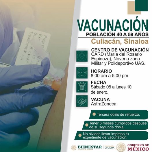 Atención Culiacán, a partir de mañana sábado inicia la aplicación de la vacuna