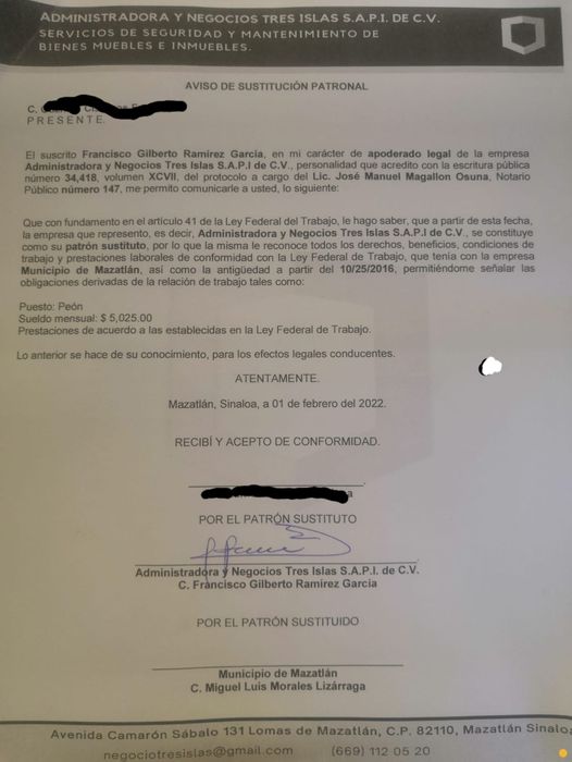 Circula en el Ayuntamiento de Mazatlán documento de «aviso de sustitución de p