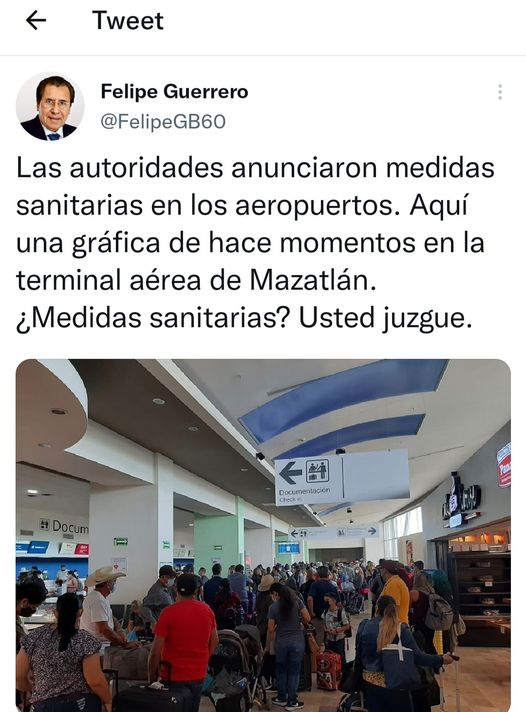 Gráfica del aeropuerto internacional de Mazatlán. ¿Medidas sanitarias? Usted j