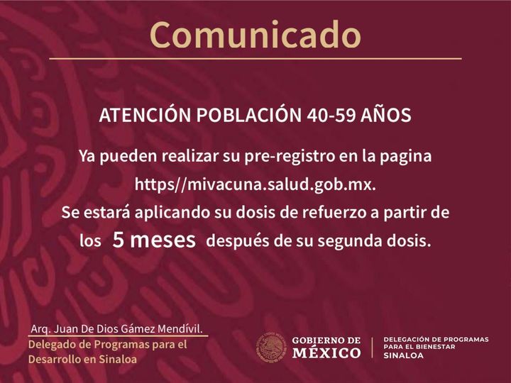 Ya pueden registrarse los de 40-59 años  para la vacuna de refuerzo. Esto sign