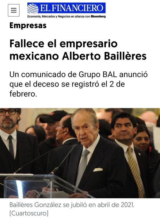 FALLECE EL EMPRESARIO ALBERTO BAILLERES.