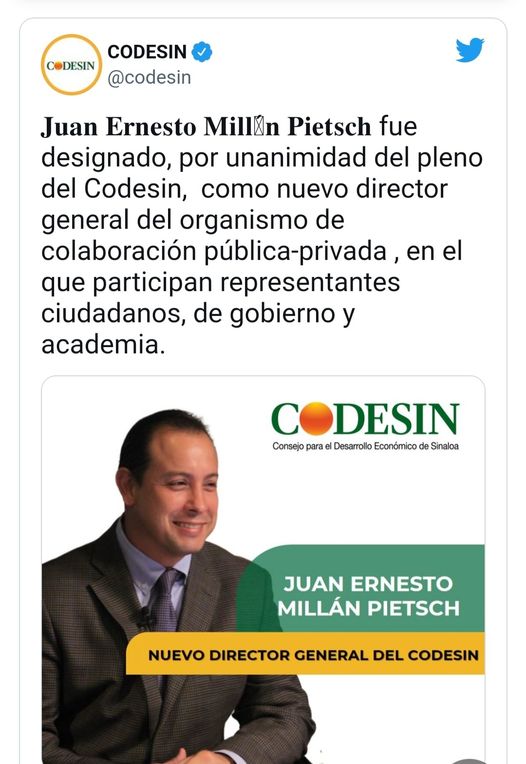 JUAN ERNESTO MILLÁN PIETSCH FUE NOMBRADO DIRECTOR GENERAL DE CODESIN.