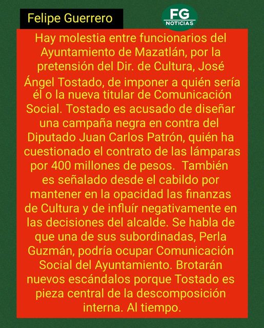 QUE JOSÉ ÁNGEL TOSTADO, DIR. DE CULTURA, QUIERE IMPONER A TITULAR DE COM. SOC.