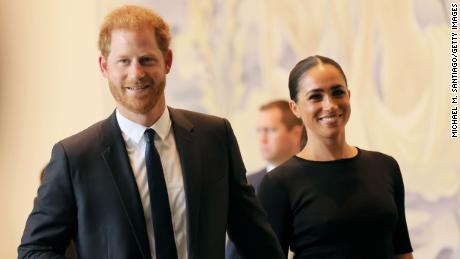 El príncipe Harry, duque de Sussex y Meghan, duquesa de Sussex en la sede de las Naciones Unidas en la ciudad de Nueva York el 18 de julio. 