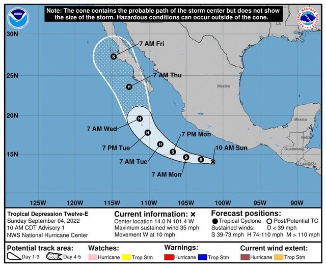 Depresión Tropical 12-E traería lluvias a Sinaloa Depresión Tropical 12-E traería lluvias a Sinaloa