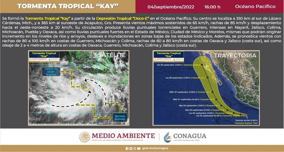 Depresión Tropical Doce-E se intensifica a Tormenta Tropical «Kay» Depresión Tropical Doce-E se intensifica a Tormenta Tropical «Kay»