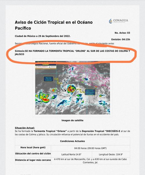Tormenta Tropical «Orlene» no representa peligro para Sinaloa Tormenta Tropical «Orlene» no representa peligro para Sinaloa
