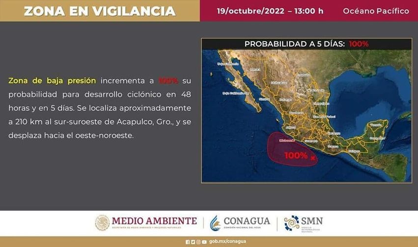 AVISO DEL CLIMA.. La zona de Baja Presión localizada en el océano Pacífico aho AVISO DEL CLIMA.. La zona de Baja Presión localizada en el océano Pacífico aho
