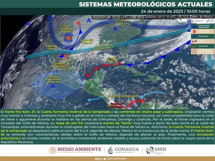 AVISO SOBRE FRENTE FRÍO NÚM. 27 Y CUARTA TORMENTA INVERNAL EN EL NORTE DE MÉXICO AVISO SOBRE FRENTE FRÍO NÚM. 27 Y CUARTA TORMENTA INVERNAL EN EL NORTE DE MÉXICO