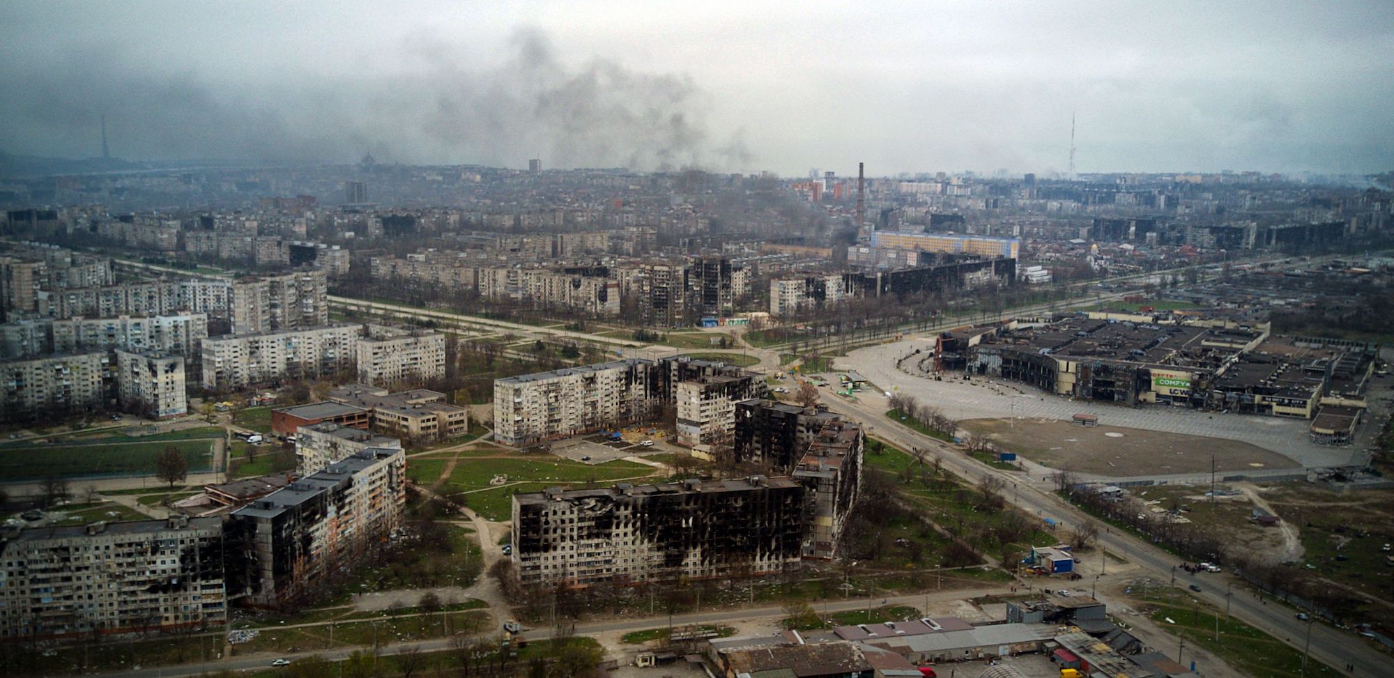 Una vista aérea de Mariupol el 12 de abril de 2022.