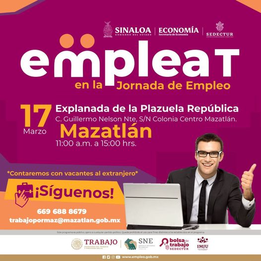 *Invita SEDECTUR a mazatlecos a participar en la jornada de empleo ‘empleaT’.* *Invita SEDECTUR a mazatlecos a participar en la jornada de empleo ‘empleaT’.*