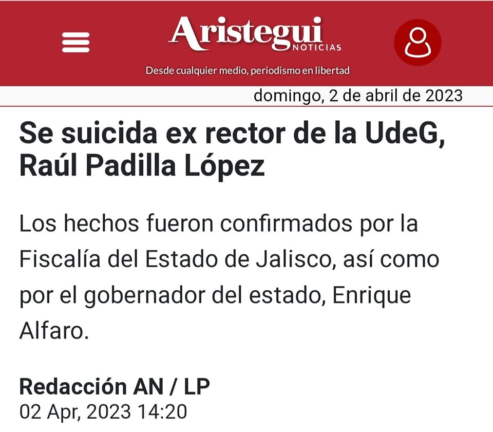 SE SUICIDA EX RECTOR DE LA UdeG. SE SUICIDA EX RECTOR DE LA UdeG.