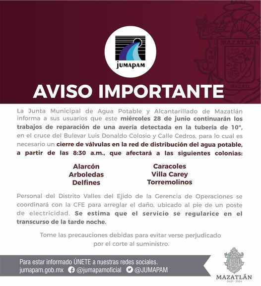 CORTE AL SUMINISTRO POR REPARACIÓN