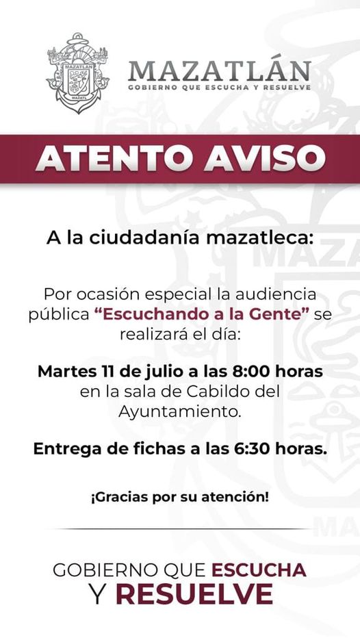 *Audiencia pública “Escuchando a la Gente” será el martes 11 de julio por ocasió