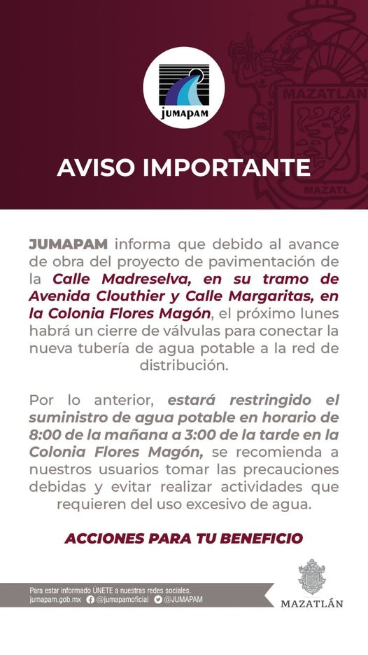 CIERRE DE VÁLVULAS POR AVANCE DE OBRA