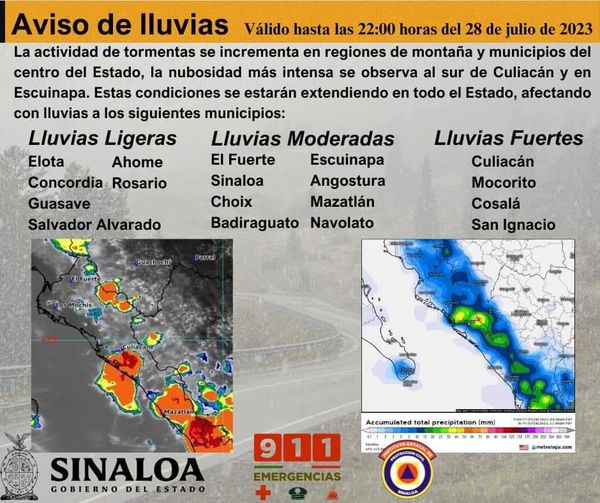 CONTINÚA PRONÓSTICO DE LLUVIAS PARA HOY..