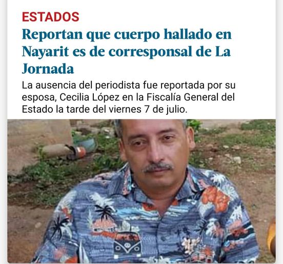 REPORTAN CUERPO HALLADO EN TEPIC Y EL DEL CORRESPONSAL DE LA JORNADA.