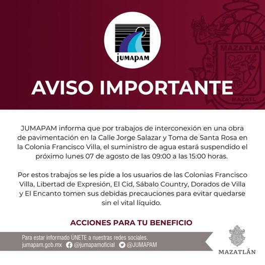 Atención vecinos de las colonias: Francisco Villa, Libertad de Expresión, El Cid Atención vecinos de las colonias: Francisco Villa, Libertad de Expresión, El Cid