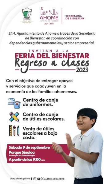 Gobierno Municipal invita a la Feria del Bienestar “Regreso a Clases”. Gobierno Municipal invita a la Feria del Bienestar “Regreso a Clases”.