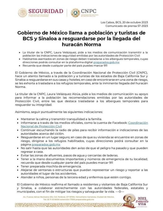 El #HuracánNorma se debilita a huracán categoría 2, presenta vientos máximos de