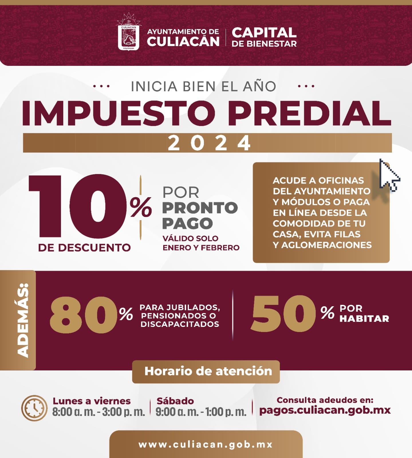 AYUNTAMIENTO DE CULIACÁN, APROVECHA LOS DESCUENTOS POR PRONTO PAGO DEL PREDIAL.