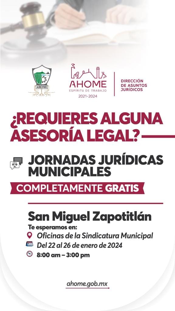 Invitan a Jornada de Asesoría Jurídica gratuita en San Miguel Zapotitlán. Invitan a Jornada de Asesoría Jurídica gratuita en San Miguel Zapotitlán.