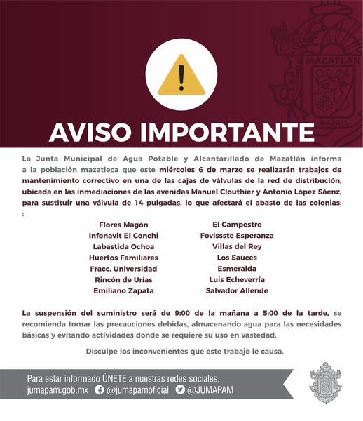 CORTE AL SUMINISTRO POR MANTENIMIENTO A LA RED