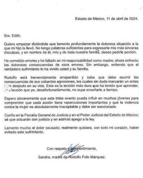 Sandra, madre del influencer ‘Fofo’ Márquez, envió una carta de disculpa pública Sandra, madre del influencer ‘Fofo’ Márquez, envió una carta de disculpa pública