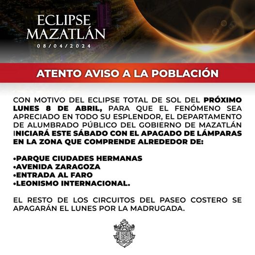 *Se apagará alumbrado público en el paseo costero para observar el Eclipse.*