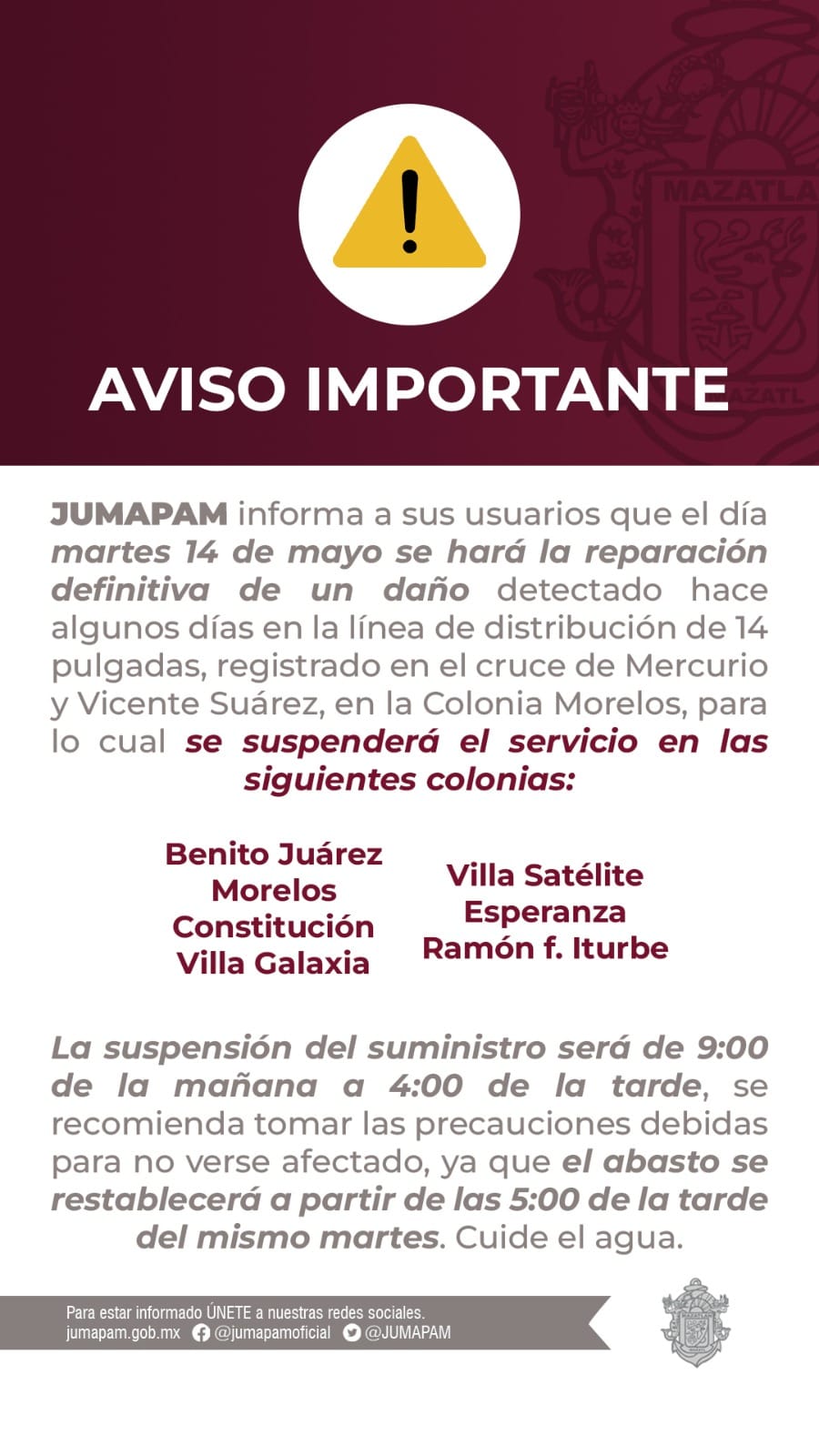 CORTE AL SUMINISTRO PARA REPARACIÓN