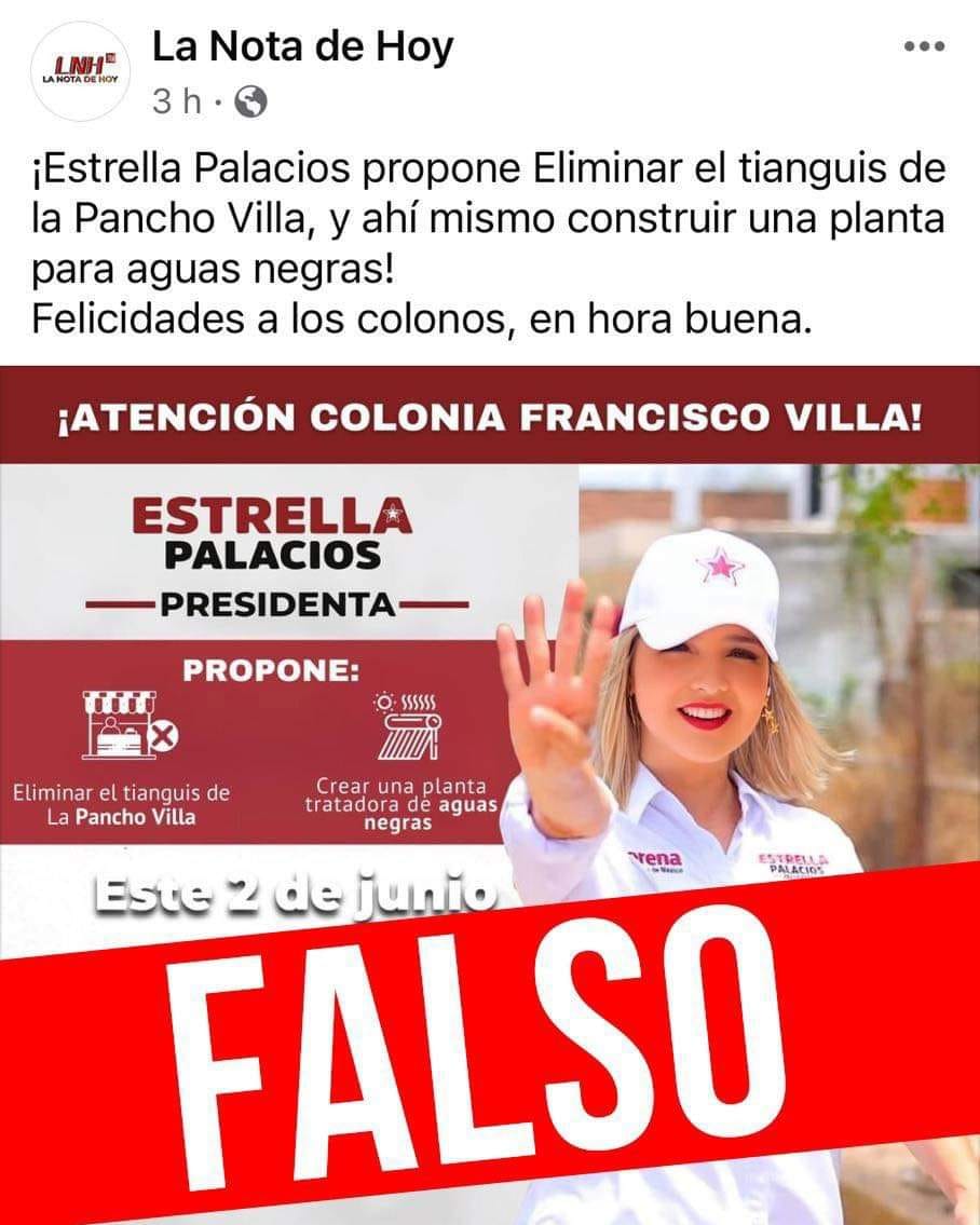 INFORMACIÓN FALSA DICE LA CANDIDATA  ESTRELLA PALACIOS QUE ES EN UN ACTO DE DESESPERO