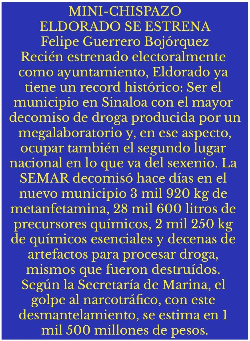 SE ESTRENA EL NUEVO MUNICIPIO DE ELDORADO CON TEMA NARCO…