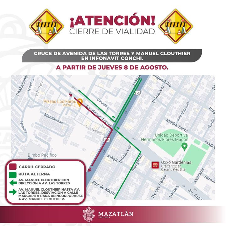 Cruce de Avenida de la Torres con Clouthier en el Infonavit Conchi será cerrado a la circulación por trabajos en colector.*