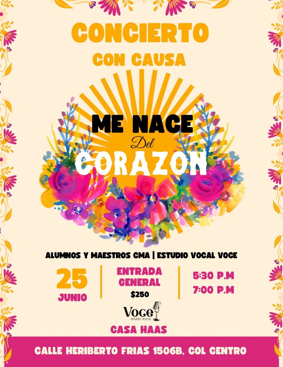 Este miércoles apoye el concierto con causa “Me nace del Corazón”* Este miércoles apoye el concierto con causa “Me nace del Corazón”*