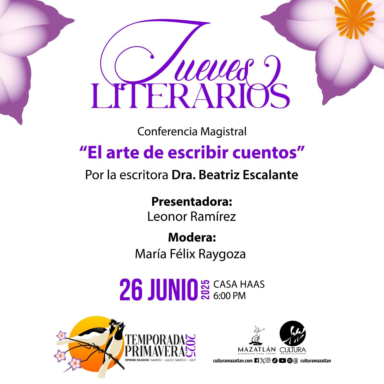 Beatriz Escalante impartirá Conferencia Magistral «El Arte de Escribir Cuentos» en Casa Haas* Beatriz Escalante impartirá Conferencia Magistral «El Arte de Escribir Cuentos» en Casa Haas*