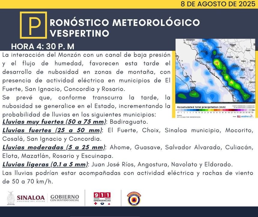 Pronóstico meteorológico vespertino: En el transcurso de la tarde y noche, se generalizará la nubosidad en el Estado, previéndos…