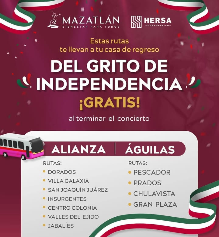 Servicio de camiones gratis durante el regreso de la Noche del Grito; chaca las rutas que estarán en circulación Servicio de camiones gratis durante el regreso de la Noche del Grito; chaca las rutas que estarán en circulación