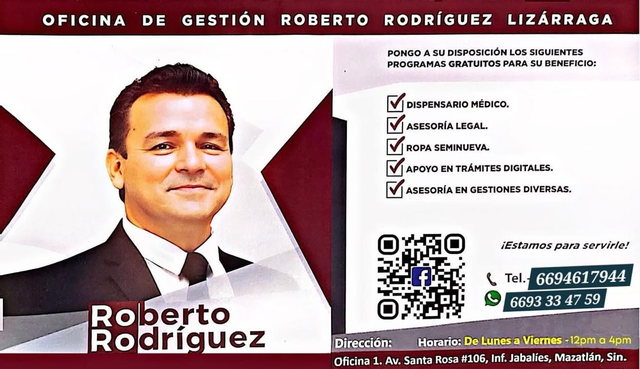 El líder social, Roberto Rodríguez Lizárraga, pone a su disposición los siguientes programas gratuitos: Dispensario Médico, ase… El líder social, Roberto Rodríguez Lizárraga, pone a su disposición los siguientes programas gratuitos: Dispensario Médico, ase…